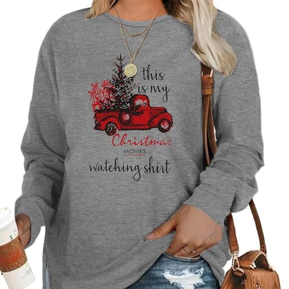 DOLNINE Women's 14W-16W Christmas Sweatshirt Side Slit Top Casual Pullover Shirt - Picture 1 of 12